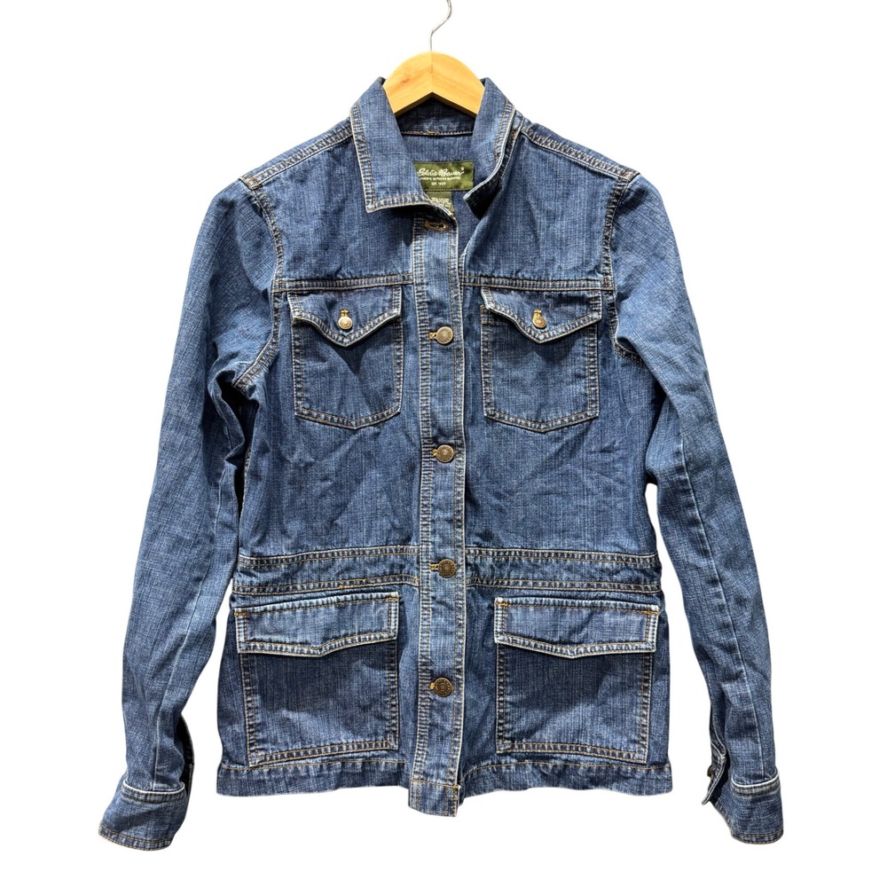 Eddie Bauer Jean Jacket Womens Medium Field Utility Blue Denim Chore Coat